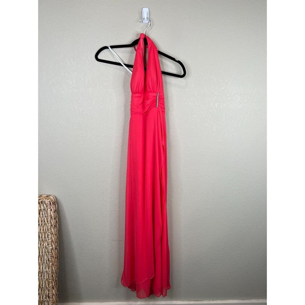 Betsy & Adam Lindaโ Bernell Maxi Dress Size 4 Coral Halter Embellished Open Back